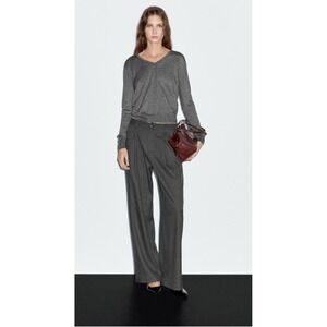 NWT MASSIMO DUTTI Wide Leg GRAY Pinstripe Trouser Pant Stretch sz 12 MINIMALIST